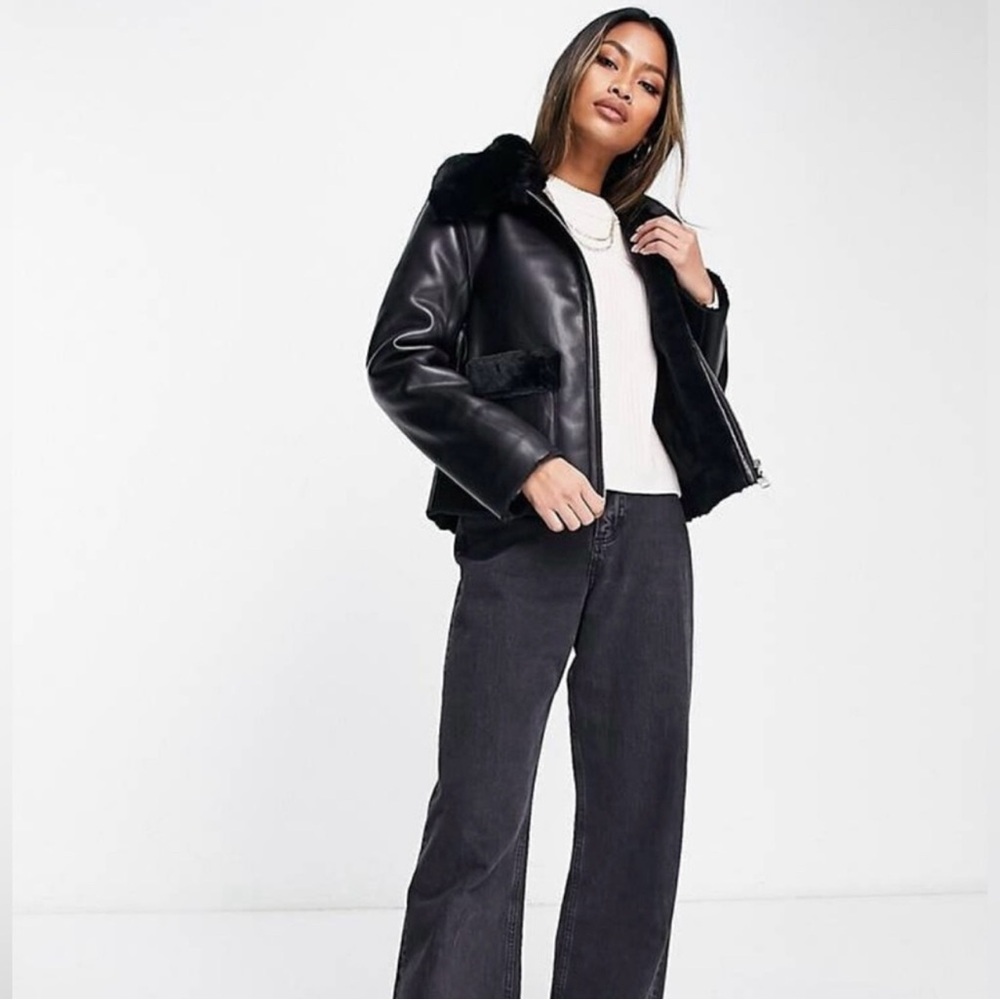 NWOT - ASOS River Island Boxy Shearling Fur Trim Crop Jacket